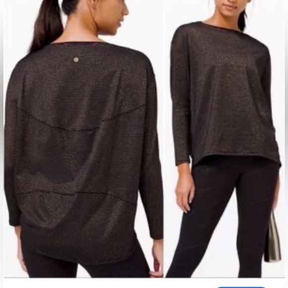 lululemon athletica Tops - Lululemon metallic gold and black striped long sleeve boat, neck top. Large.